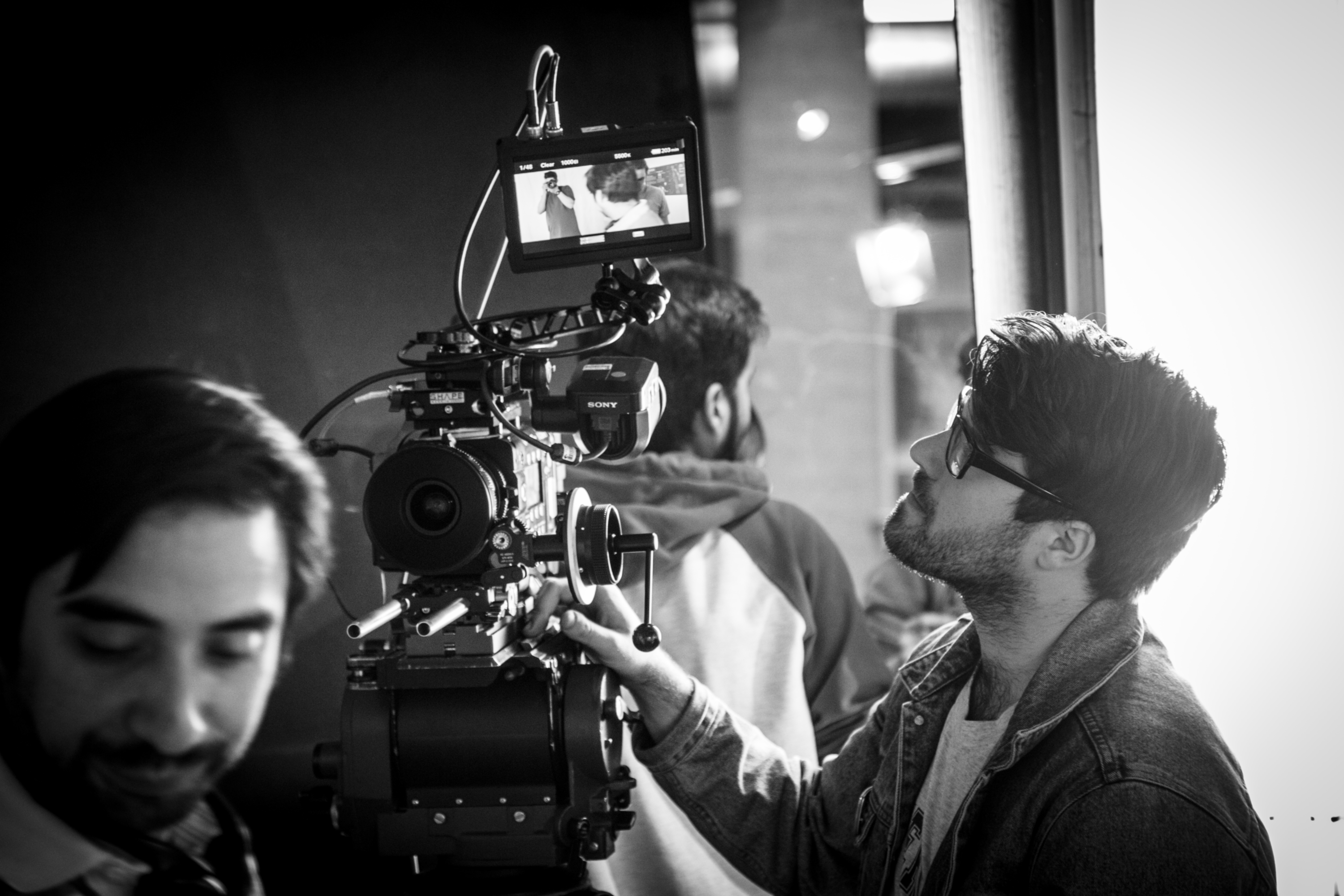 Film production scene with cinematic framing